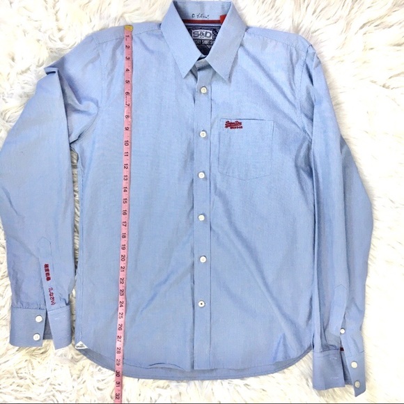 SUPERDRY BUTTON DOWN BLUE WHITE DRESS SHIRT SZ XL - Picture 5 of 8